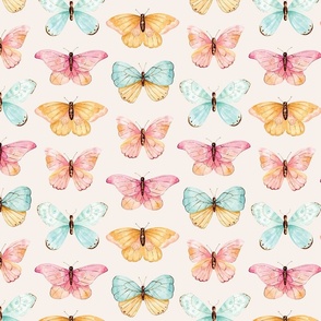 Colorful Watercolor Butterflies on Cream 12 inch