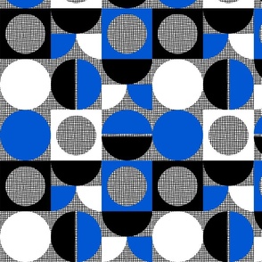 Retro Segments And Circles Pattern No.1 Black, White, Blue