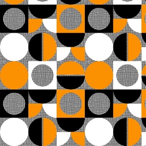 Retro Segments And Circles Pattern No.1 Black, White, Orange