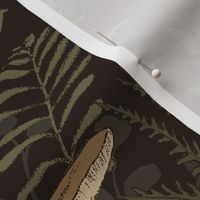 Mushroom Wallpaper | Mushroom Fabric | Fern Wallpaper| Moth Wallpaper | Enchanted Forest  in Black | Large Scale