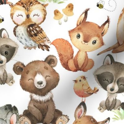 Woodland Forest Animals Baby Nursery 21 inches Large Scale/Bear Fox Deer Raccoon Owl Rabbit Beaver Bee