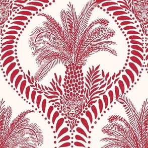 Large - Jungle cat palms - American red - Block Print inspired - jaguar leopard animals - Maximalist Palms Springs Oasis Chic Island
