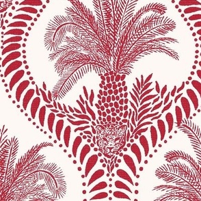 Medium - Jungle cat palms - American red - Block Print inspired - jaguar leopard animals - Maximalist Palms Springs Oasis Chic Island