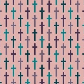 Small Christian Crosses // Turquoise and Purple on Rose Pink // Girls 