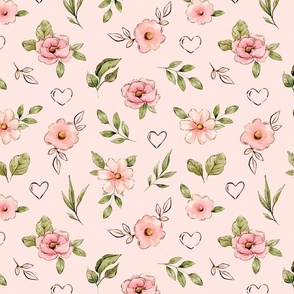 Petite Pink Watercolor Floral 12 inch