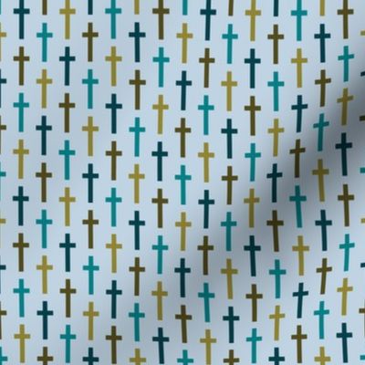 Small Christian Crosses // Turquoise and Green on Baby Blue // Boys