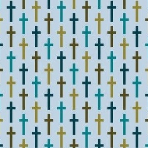 Small Christian Crosses // Turquoise and Green on Baby Blue // Boys