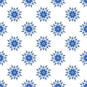 Blue Floral Mandala Pattern on White