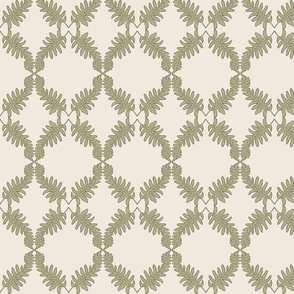 Fern Wallpaper | Green Trellis Wallpaper | Forest Fern Leaves | Furling Fronds in Sage Green | Medium Scale