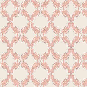 Fern Wallpaper | Pink Trellis Wallpaper | Forest Fern Leaves | Furling Fronds in Dusty Rose Pink | Medium Scale