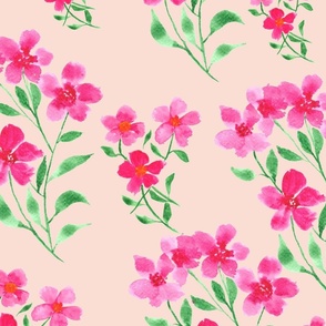 Bright Pink Watercolor Wildflowers