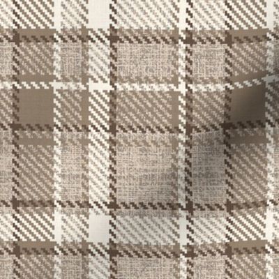 Tweed Mohair Woollen Tartan Cloth Beige Brown Cream Small Scale