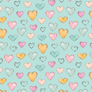 Pastel Hearts on Aqua Blue 12 inch