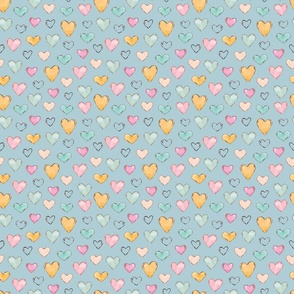 Pastel Hearts on Blue 6 inch