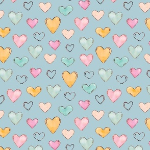 Pastel Hearts on Blue 12 inch