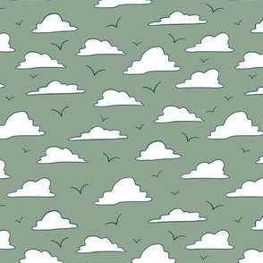 Clouds and Gulls on Sage Green - Medium