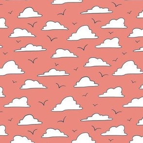 Clouds and Gulls on Coral Pink - Medium