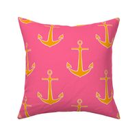 Orange Anchor Nautical Stripe on Pink - Large