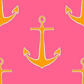 Orange Anchor Nautical Stripe on Pink - Large