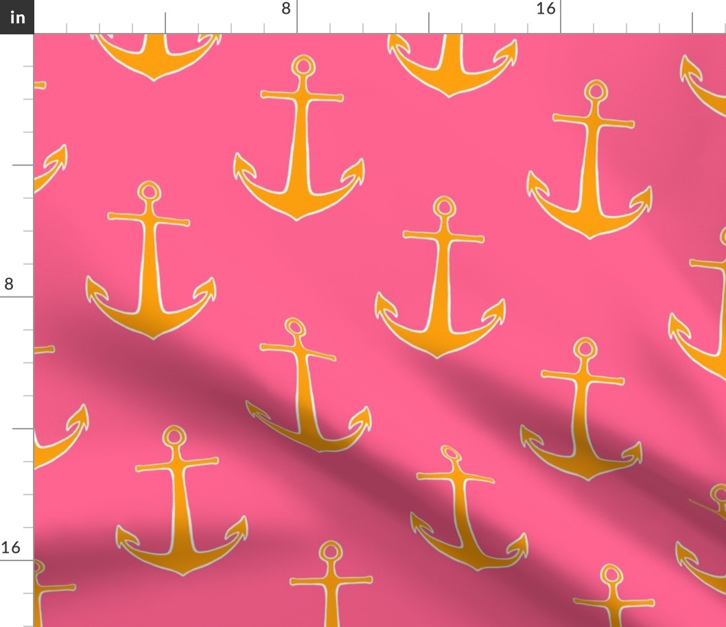Orange Anchor Nautical Stripe on Pink - Large