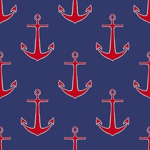 Red Nautical Anchor Stripe on Coastal Blue - Medium