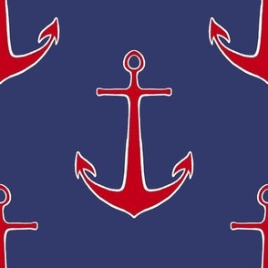 Red Nautical Anchor Stripe on Coastal Blue - Large