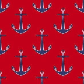 Nautical Blue Anchor Stripe on Coastal Red - Medium