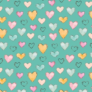 Pastel Hearts on Teal 12 inch