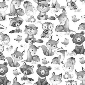 Watercolor Woodland Animals Gray Baby Nursery 10 inches