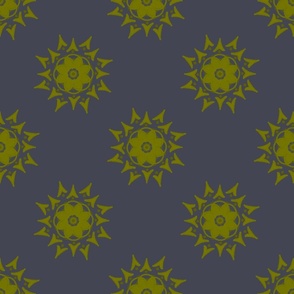Lime Green Floral Mandala Pattern on Slate Gray Background