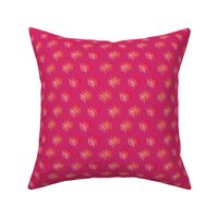Geometric floating cubes in isometric space hand drawn (hot pink, orange) 4.93in repeat