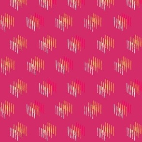 Geometric floating cubes in isometric space hand drawn (hot pink, orange) 4.93in repeat