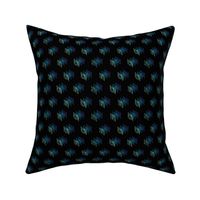 Geometric floating cubes in isometric space hand drawn (black, blue) 4.93in repeat
