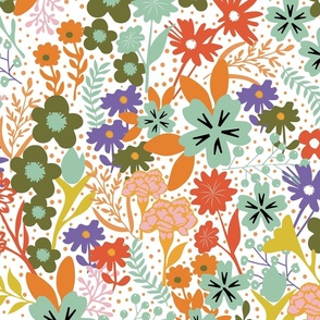 Medium / Floral Garden - Light Green - Purple - Flowers - Garden - Botanicals - Marigold - Dia de los Muertos - Foliage - Nature - Boho - Mint