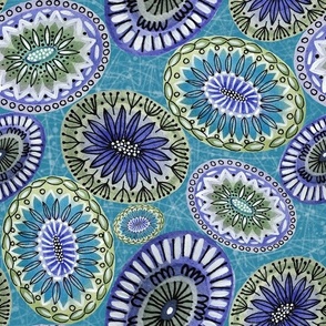 Blue Mod Floral on blue - 12" repeat