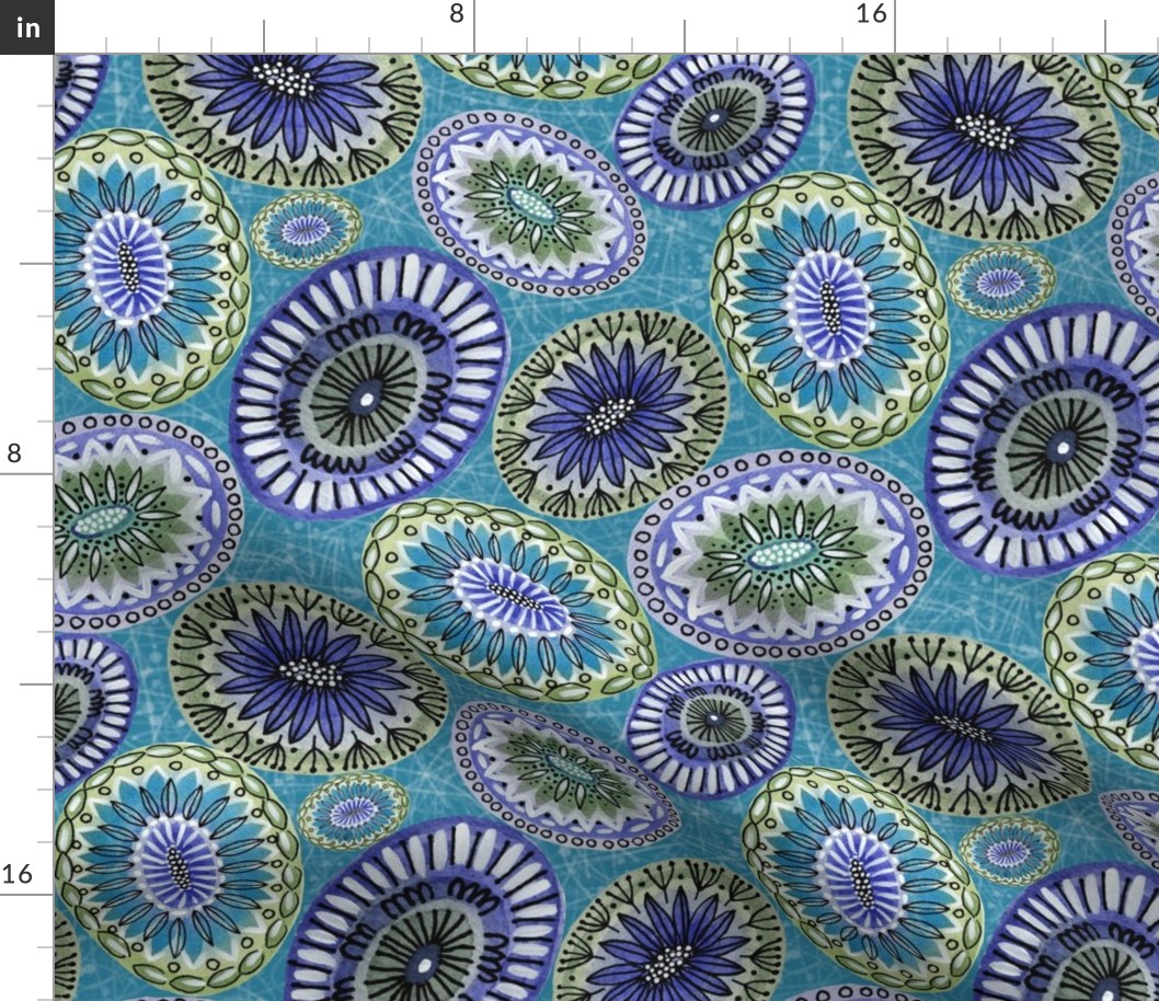 Blue Mod Floral on blue - 12" repeat