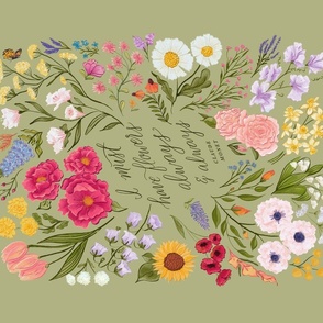 I Must Have Flowers, Always and Always in Pale Green - Tea Towel, Wall Hanging