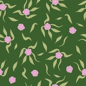 April Floral '23 - Pink Flowers On Dark Green.