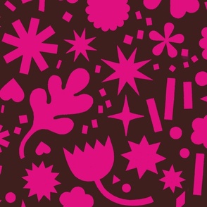 Bright bold floral and geometric shapes (Fuchsia and Brown) - Large