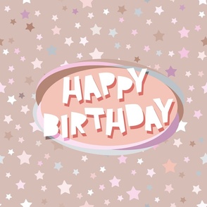 Happy birthday seamless pattern with stars, pink, beige background. Vector