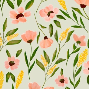 Cottage Garden Flowers in Peach, Coral and Yellow 13 Large Scale