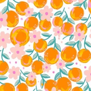 medium//summer orange with peach flowers on white