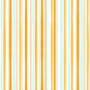 medium// multi colour thin abstract vertical lines - yellow, orange, blue, peach 