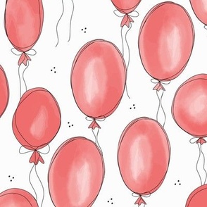 552 - Jumbo birthday balloons in watercolour - pretty watermelon blush pink with black outlines, doodle scribble style, for parties, large scale birthday table linen