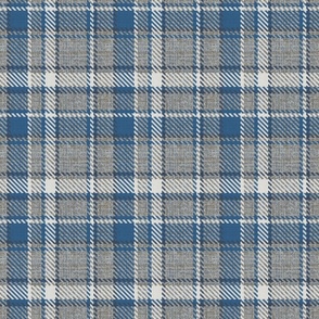 Tweed Mohair Woollen Tartan Cloth Navy Blue  Ochre Ivory Small Scale