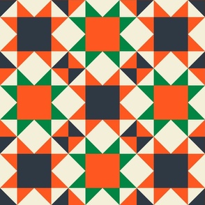 Geometric Patio Tiles - Green, Orange & Navy - Medium