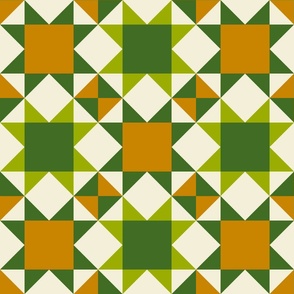 Geometric Patio Tiles - Green & Orange - Medium