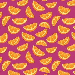 Orange Wedge Citrus Ditsy on Fuchsia