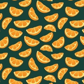 Orange Wedges Citrus Ditsy on Forest Green