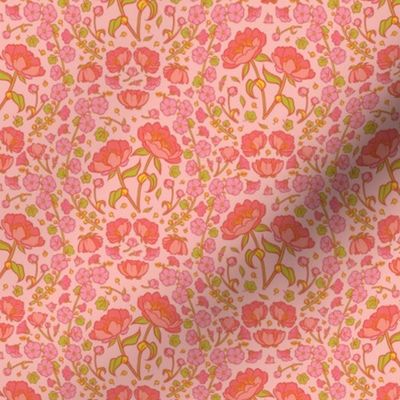 Peonies and Hollyhocks Folk Floral on Pink - Extra Small